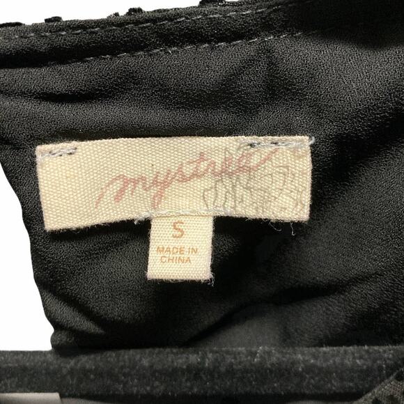 Mystree Top Womens Small Black Velvet Floral Tiered Open Sleeve Blouse‎ - Picture 3 of 8